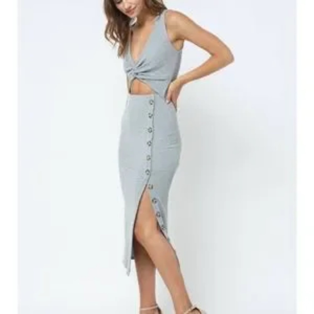Fore Collection Grey Ribbed Knit Cut Out Dress - Size L - Picture 3 of 3